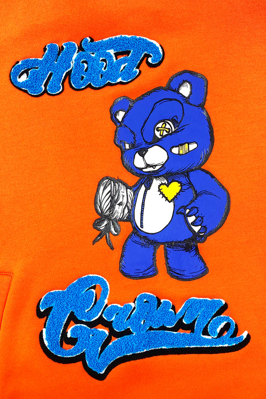 BLEECKER & MERCER MEN'S BEAR GRAPHIC FLEECE HOODIE (ORANGE)