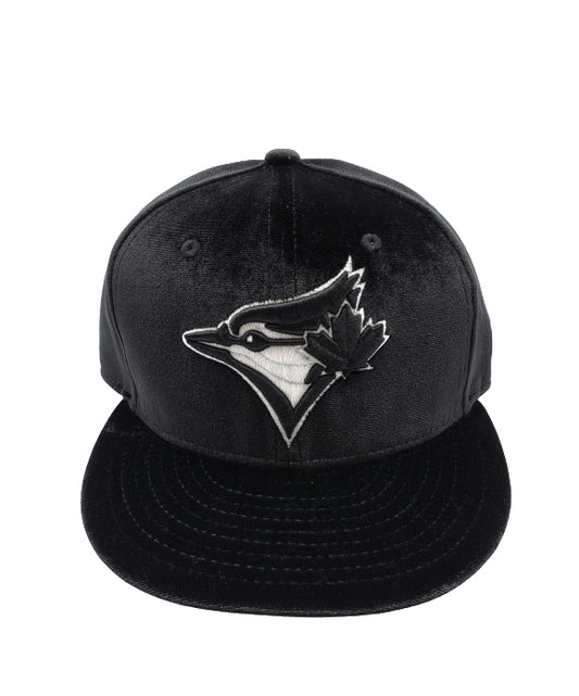 MEN'S TORONTO BLUEJAYS 5950 FITTED WHITE/BLACK LOGO ON BLACK VELOUR HAT