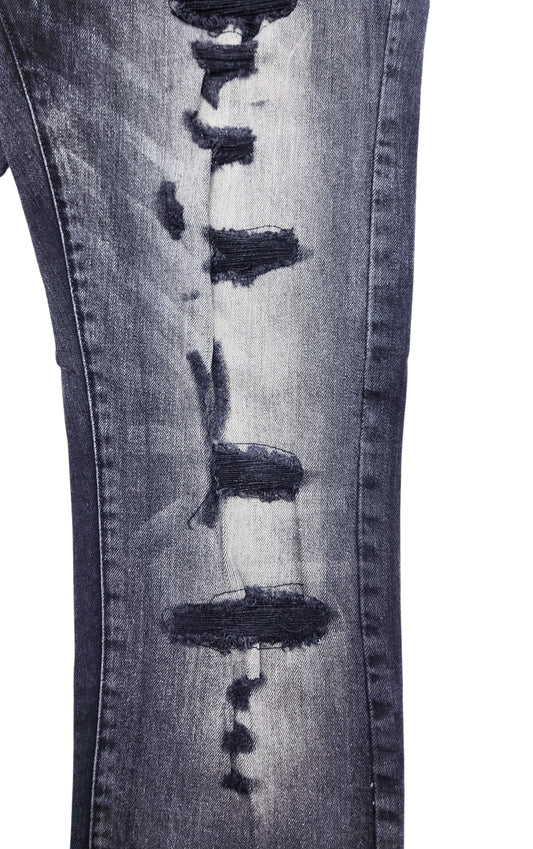 MEN'S ONE CULTURE WASHED BLACK SLIM FIT RIPPED JEANS