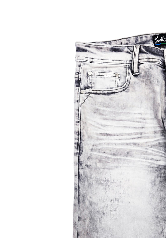 SWITCH REMARKABLE MEN'S SLIM FIT DISTRESSED BIKER JEANS (GREY)