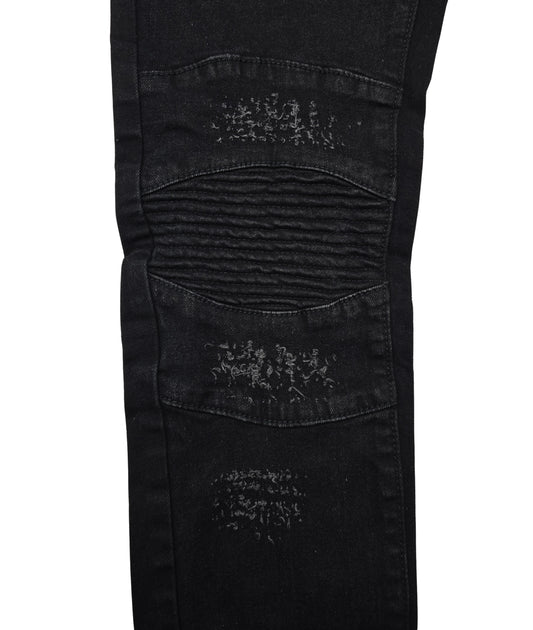 SWITCH REMARKABLE MEN'S SLIM FIT DISTRESSED BIKER JEANS (JET BLACK)