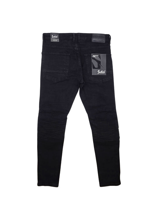 SWITCH REMARKABLE MEN'S SLIM FIT DISTRESSED BIKER JEANS (JET BLACK)