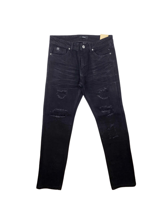 SWITCH REMARKABLE MEN'S SLIM FIT RIPPED DENIM JEANS (JET BLACK)