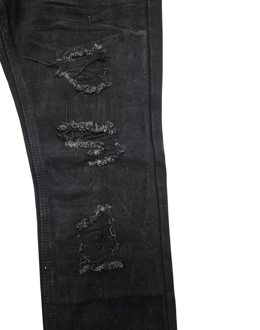 SWITCH REMARKABLE MEN'S SLIM FIT RIPPED DENIM JEANS (JET BLACK)