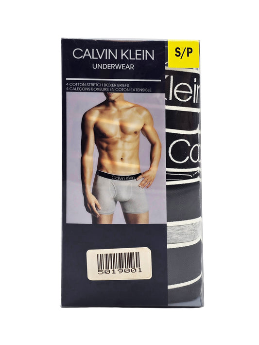 CALVIN KLEIN COTTON STRETCH MEN BOXER BRIEFS (MONOCHROME BLACK PACK OF 4)
