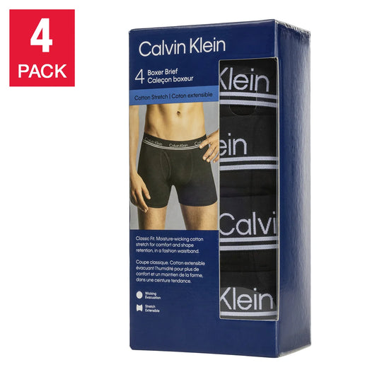 CALVIN KLEIN COTTON STRETCH MEN BOXER BRIEFS (MONOCHROME BLACK PACK OF 4)