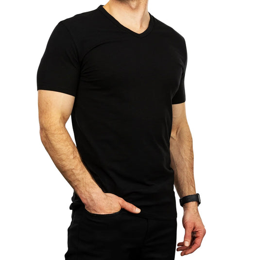 CALVIN KLEIN MEN'S V-NECK 4 T-SHIRTS PACK (BLACK)