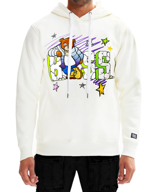 BLEECKER & MERCER MEN'S BOSS PRINT GRAPHIC FLEECE HOODIE (IVORY)