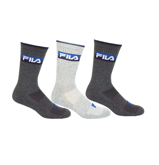 FILA MEN'S 3 PAIR LONG CREW SOCKS (GREY/CHARCOAL)