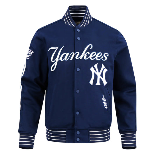 PRO STANDARD MLB NEW YORK YANKEES CURRENT LOGO PRO GAME DAY MEN'S NAVY BLUE DOUBLE KNIT JACKET