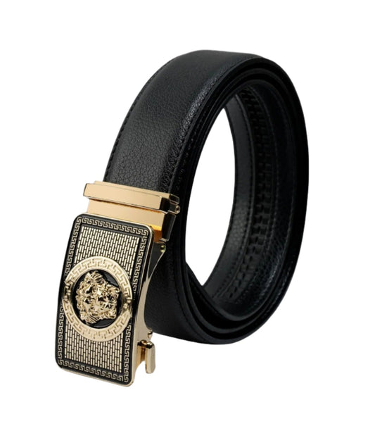 PAVINI MEN'S LEATHER DESIGNER BELT (PB064 BLACK/GOLD)