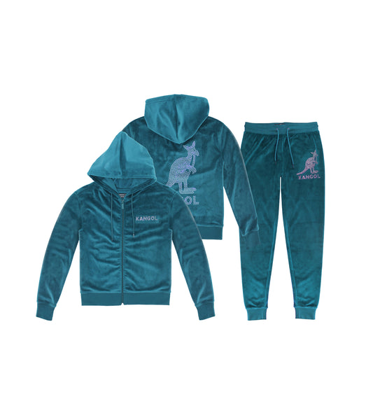 KANGOL WOMEN'S VELOUR CRYSTAL TRACKSET (SPRUCE GREEN)