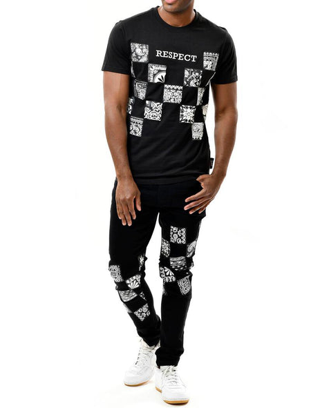 BANDANA PRINT TWILL JEANS (BLACK)