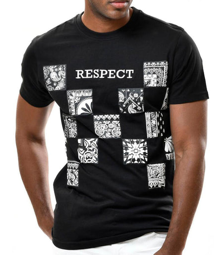 RESPECT EMBROIDERED BANDANA PATCHES T-SHIRT (BLACK)