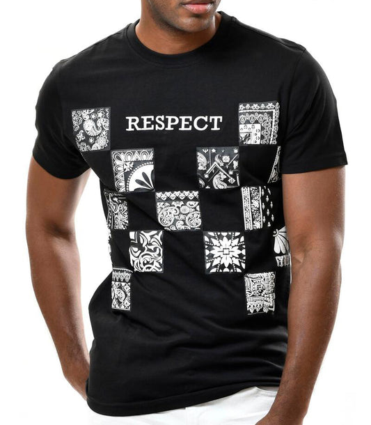 RESPECT EMBROIDERED BANDANA PATCHES T-SHIRT (BLACK)