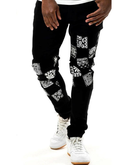 BANDANA PRINT TWILL JEANS (BLACK)