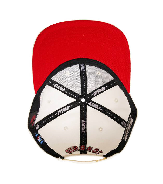 PRO STANDARD NBA TORONTO RAPTORS RETRO CLASSIC UNISEX LOGO WOOL EGGSHELL/RED SNAPBACK HAT