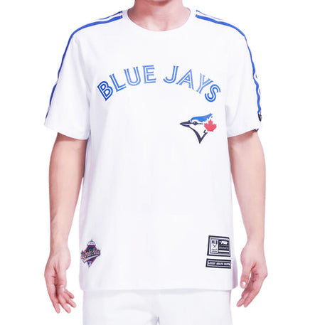 PRO STANDARD MLB TORONTO BLUE JAYS CLASSIC MESH MEN'S SJ STRIPED WHITE T-SHIRT