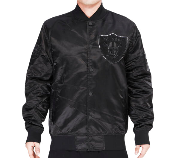 PRO STANDARD NFL LAS VEGAS RAIDERS MEN'S TRIPLE BLACK SATIN JACKET
