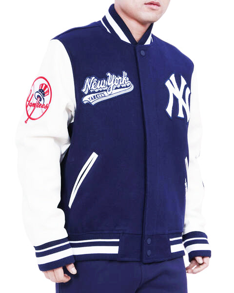 PRO STANDARD MEN'S MLB NEW YORK YANKEES NAVY/WHITE VARSITY JACKET