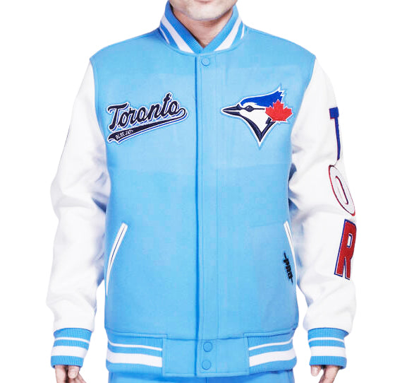 PRO STANDARD MEN'S MLB TORONTO BLUE JAYS SKY/WHITE VARSITY JACKET