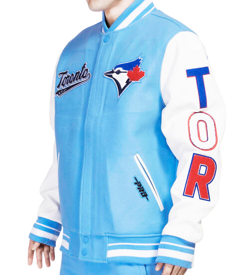 PRO STANDARD MEN'S MLB TORONTO BLUE JAYS SKY/WHITE VARSITY JACKET