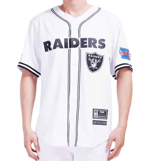 PRO STANDARD NFL LAS VEGAS RAIDERS LOGO MEN'S MESH BUTTON UP WHITE JERSEY