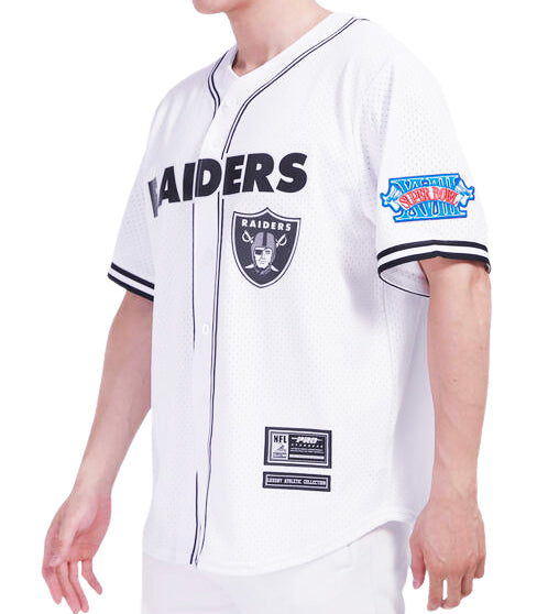 PRO STANDARD NFL LAS VEGAS RAIDERS LOGO MEN'S MESH BUTTON UP WHITE JERSEY