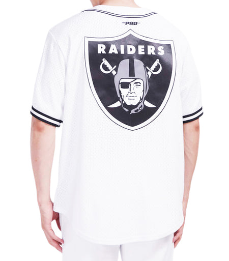 PRO STANDARD NFL LAS VEGAS RAIDERS LOGO MEN'S MESH BUTTON UP WHITE JERSEY