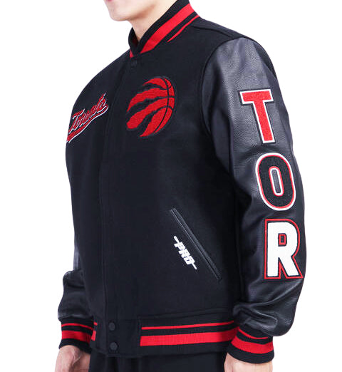 PRO STANDARD MEN'S NBA TORONTO RAPTORS BLACK/RED VARSITY JACKET