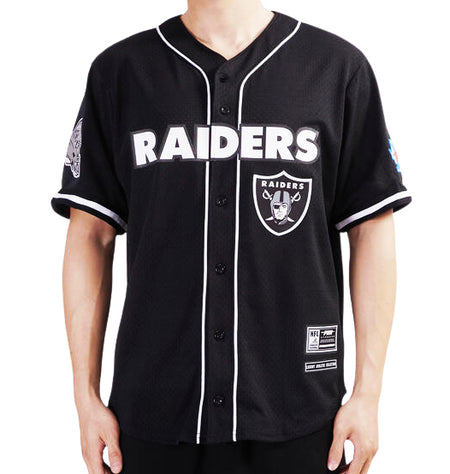 PRO STANDARD NFL LAS VEGAS RAIDERS LOGO MEN'S MESH BUTTON UP BLACK JERSEY