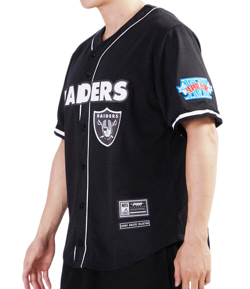 PRO STANDARD NFL LAS VEGAS RAIDERS LOGO MEN'S MESH BUTTON UP BLACK JERSEY