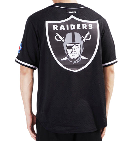 PRO STANDARD NFL LAS VEGAS RAIDERS LOGO MEN'S MESH BUTTON UP BLACK JERSEY