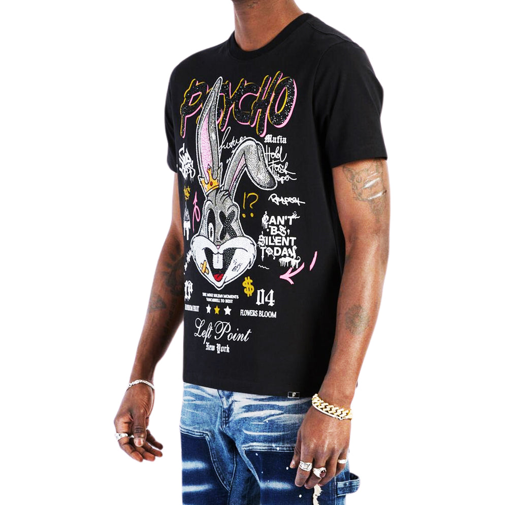 LEFT POINT MEN'S RHINESTONE DESIGN PSYCHO RABBIT OF YOUR SOUL T-SHIRT (BLACK)