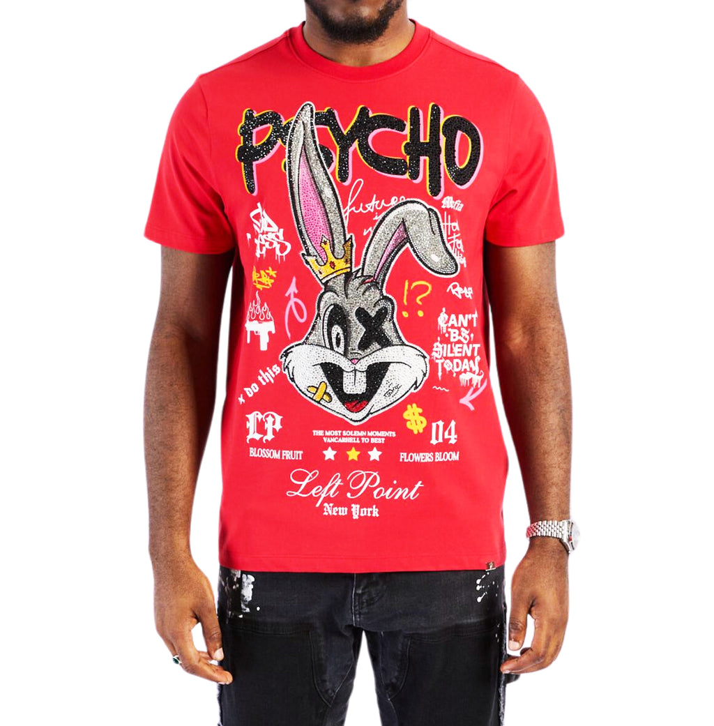 LEFT POINT MEN'S RHINESTONE DESIGN PSYCHO RABBIT OF YOUR SOUL T-SHIRT (RED)