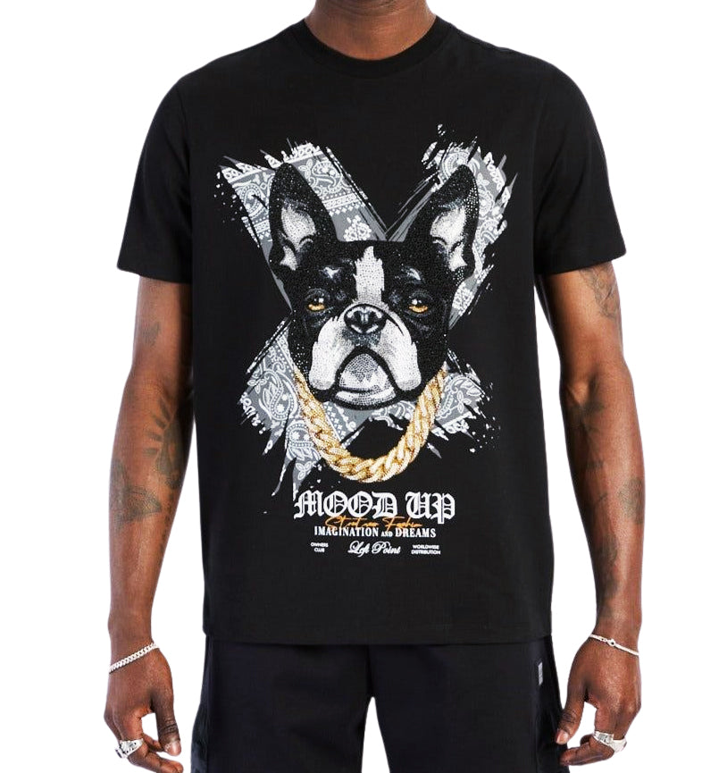 LEFT POINT MEN'S RHINESTONE DESIGN DOG POINT T-SHIRT (BLACK)