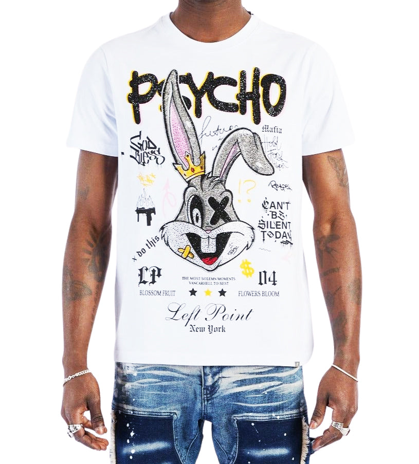LEFT POINT MEN'S RHINESTONE DESIGN PSYCHO RABBIT OF YOUR SOUL T-SHIRT (WHITE)