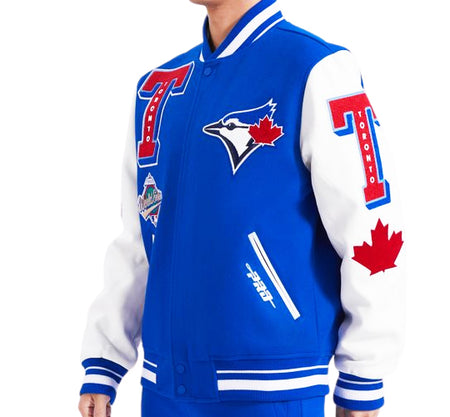 PRO STANDARD MEN'S MLB TORONTO BLUE JAYS MASH UP RIB WOOL ROYAL BLUE/ WHITE VARSITY JACKET