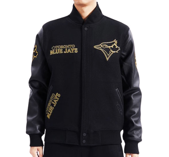PRO STANDARD MEN'S MLB TORONTO BLUE JAYS BLACK/GOLD VARSITY JACKET