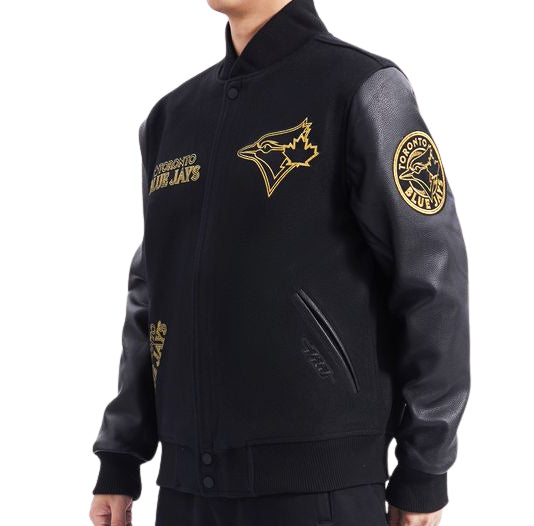 PRO STANDARD MEN'S MLB TORONTO BLUE JAYS BLACK/GOLD VARSITY JACKET