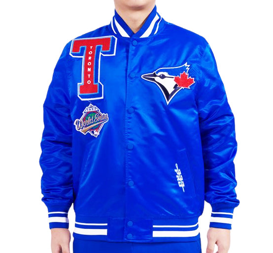 PRO STANDARD MLB TORONTO BLUE JAYS 1993 WORLD SERIES MASH UP RIB MEN'S ROYAL BLUE SATIN JACKET