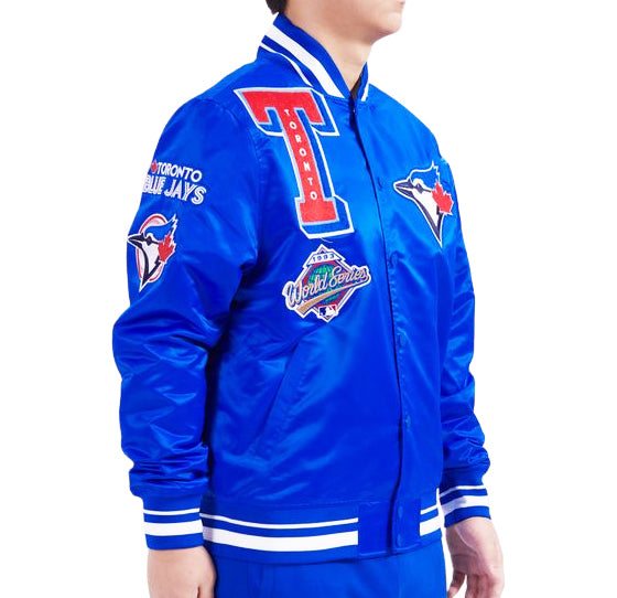 PRO STANDARD MLB TORONTO BLUE JAYS 1993 WORLD SERIES MASH UP RIB MEN'S ROYAL BLUE SATIN JACKET