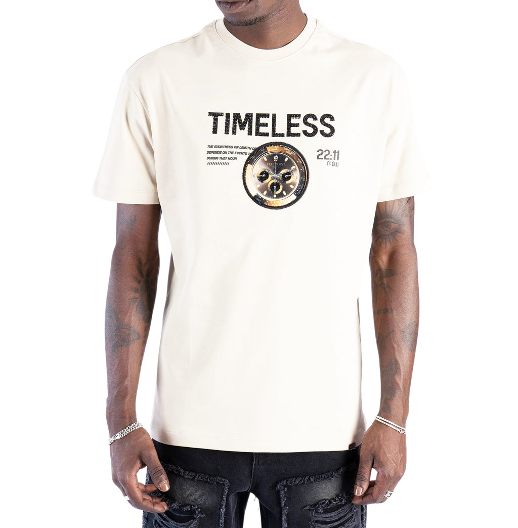 LEFT POINT MEN'S RHINESTONE & CHENILLE TIMELESS T-SHIRT (BEIGE)