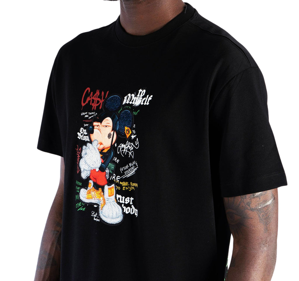 LEFT POINT MEN'S RHINESTONE DESIGN CASH MIKKI T-SHIRT (BLACK)