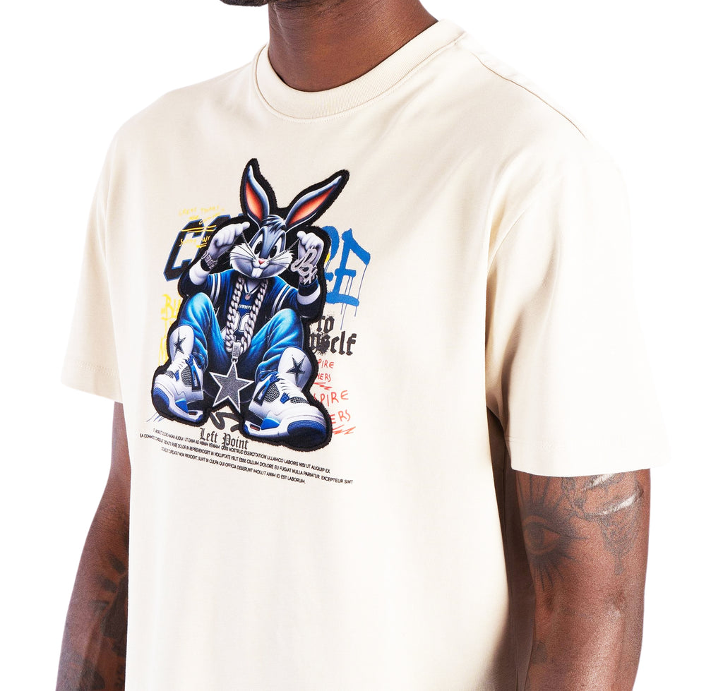 LEFT POINT MEN'S RHINESTONE DESIGN PIRE BUNNY T-SHIRT (BEIGE)