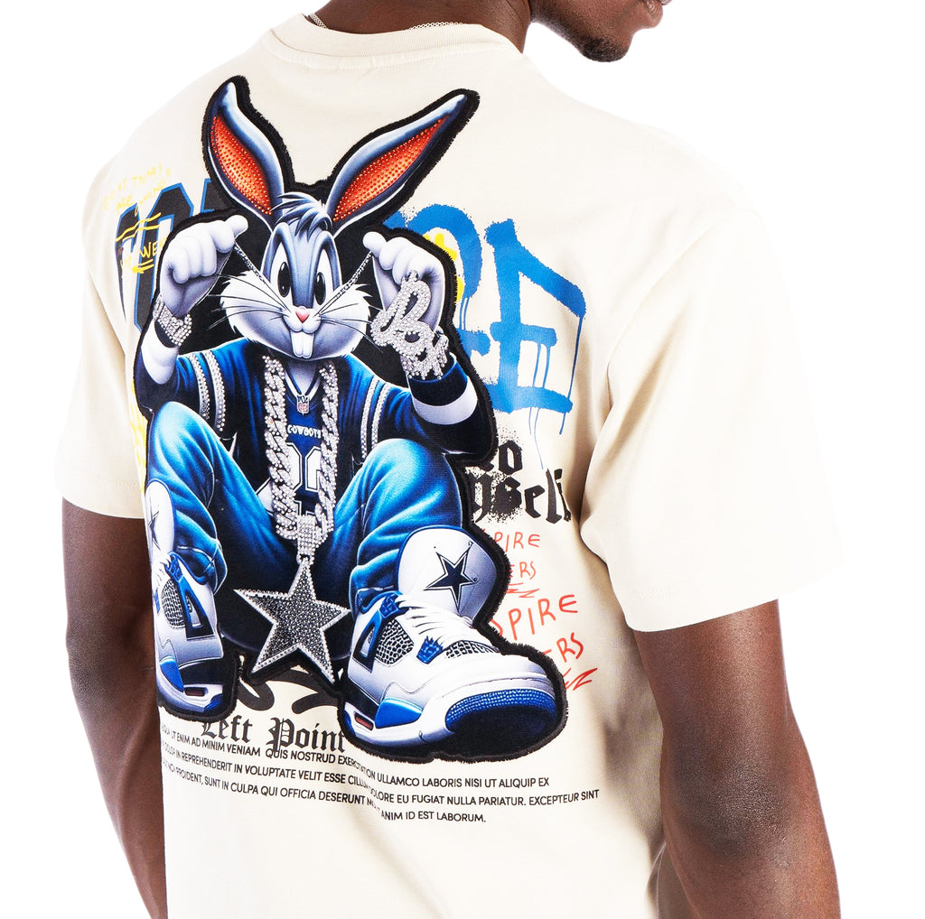 LEFT POINT MEN'S RHINESTONE DESIGN PIRE BUNNY T-SHIRT (BEIGE)