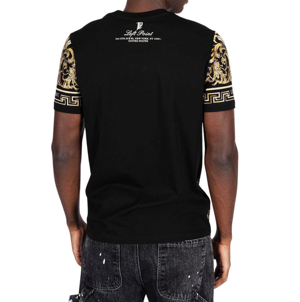 LEFT POINT MEN'S RHINESTONE CREW NECK WILD TIGER T-SHIRT (BLACK)