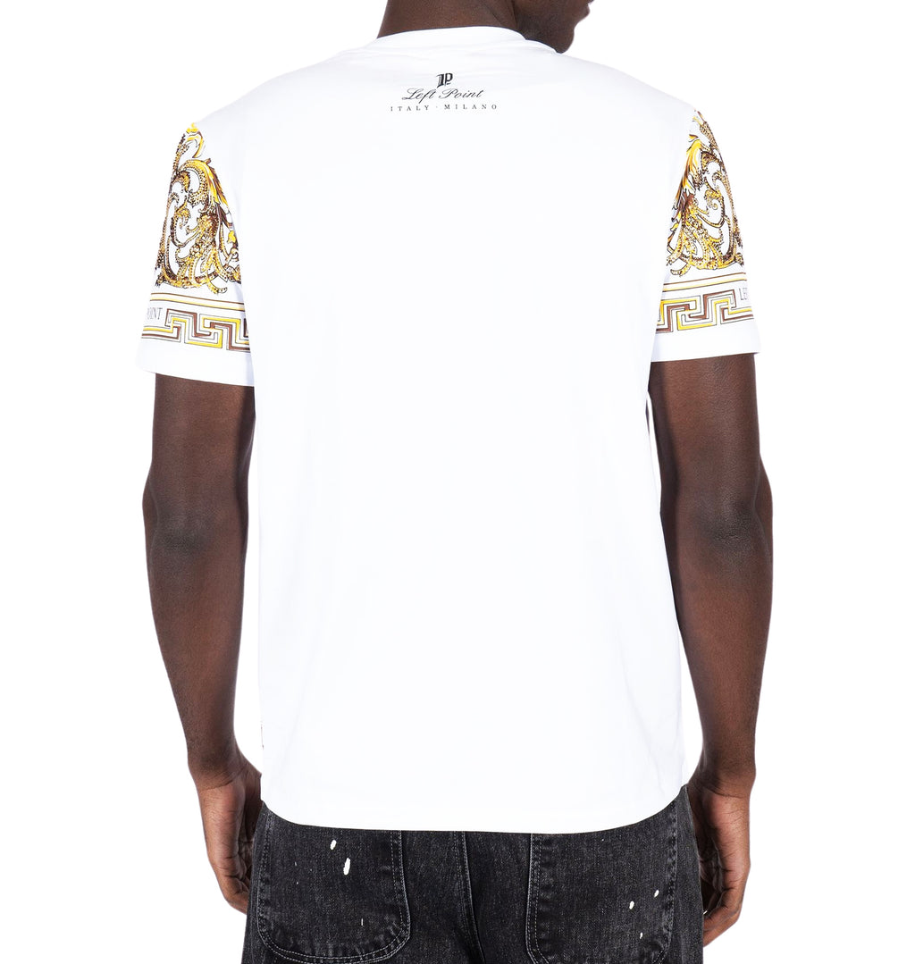 LEFT POINT MEN'S RHINESTONE CREW NECK WILD TIGER T-SHIRT (WHITE)