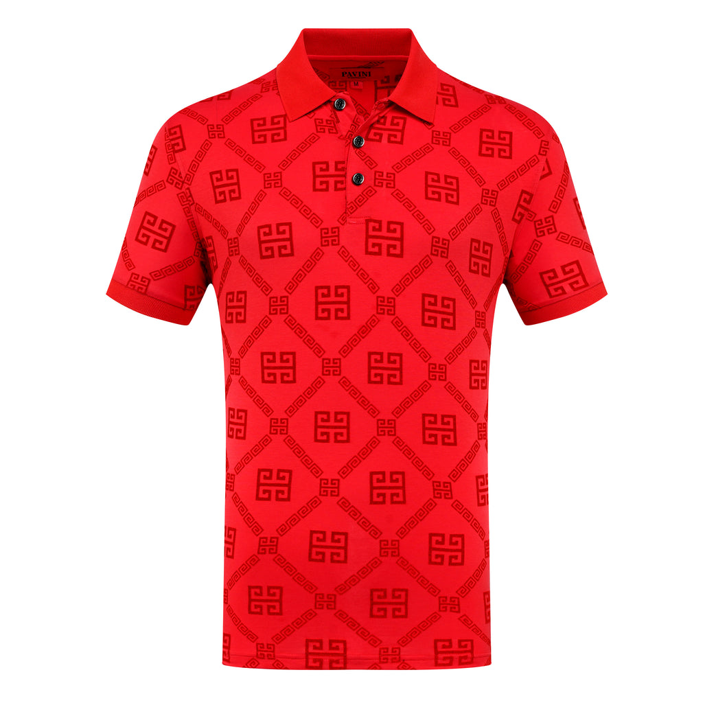 PAVINI MEN'S FANCY POLO T-SHIRT (RED P-3083)