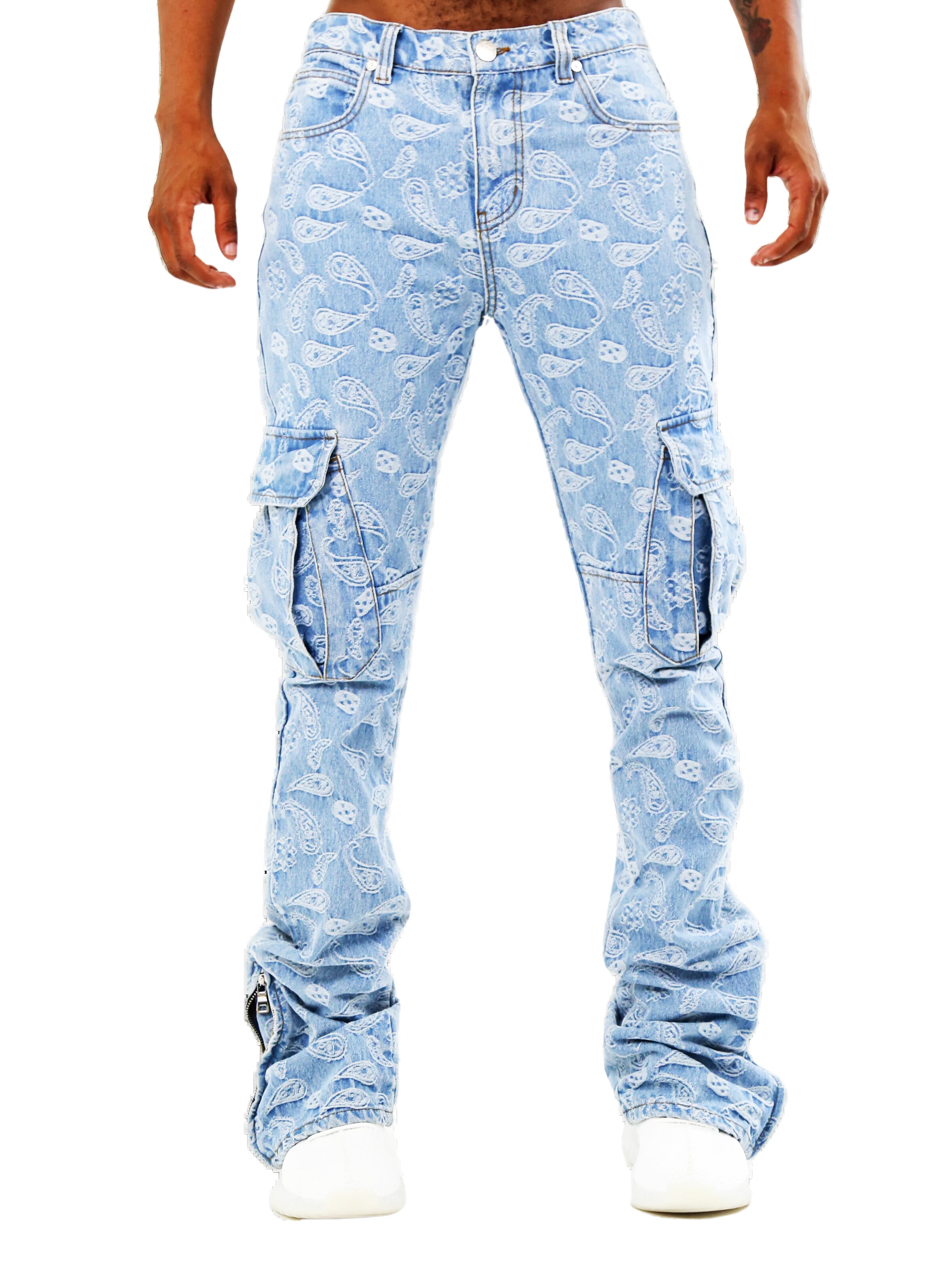 ARMOR JEANS MEN'S BANDANA MID-RISE STACKED JEANS (LIGHT BLUE)